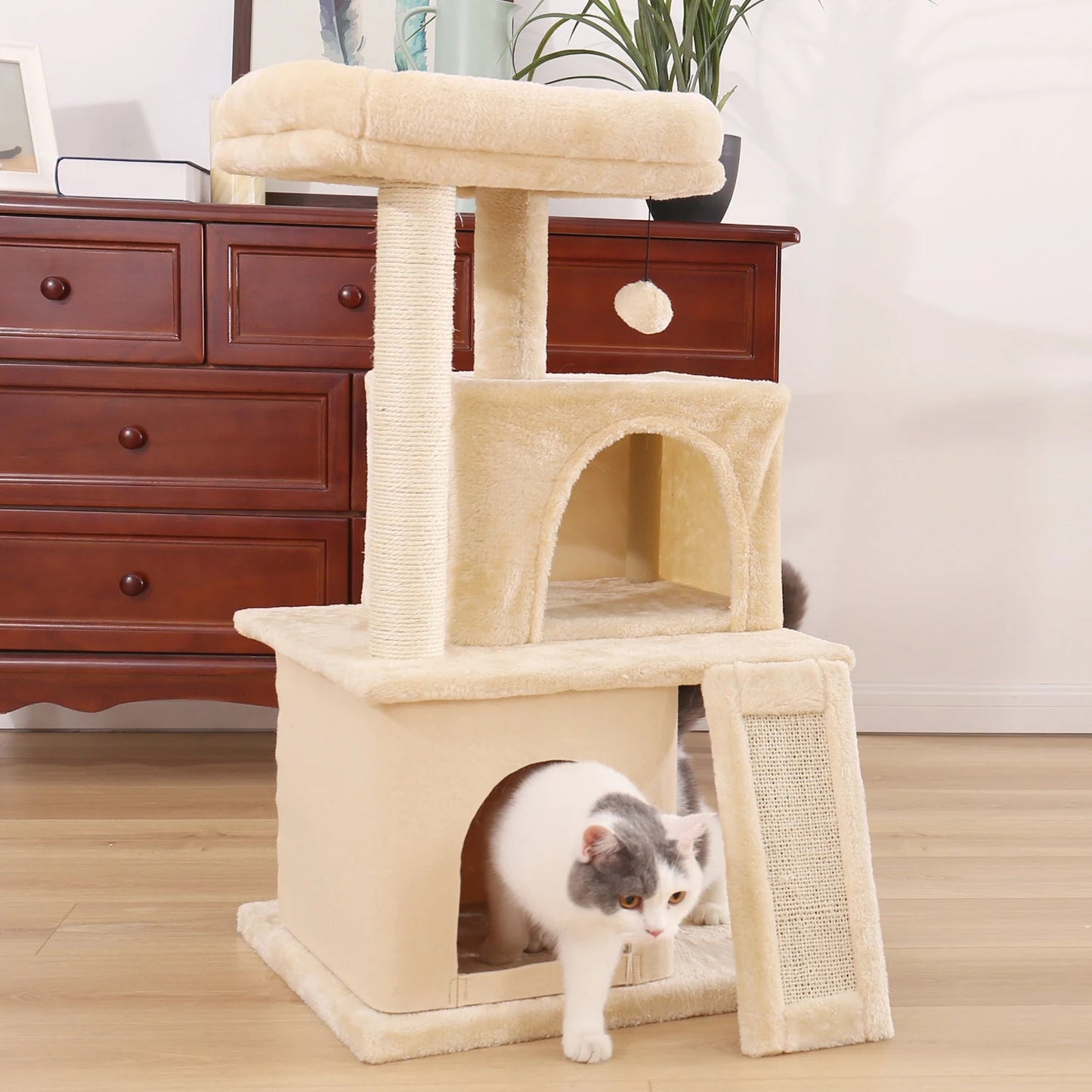 Luxury Cat Tower with Double Condos and Spacious Perch - Fully Wrapped Scratching Sisal Post